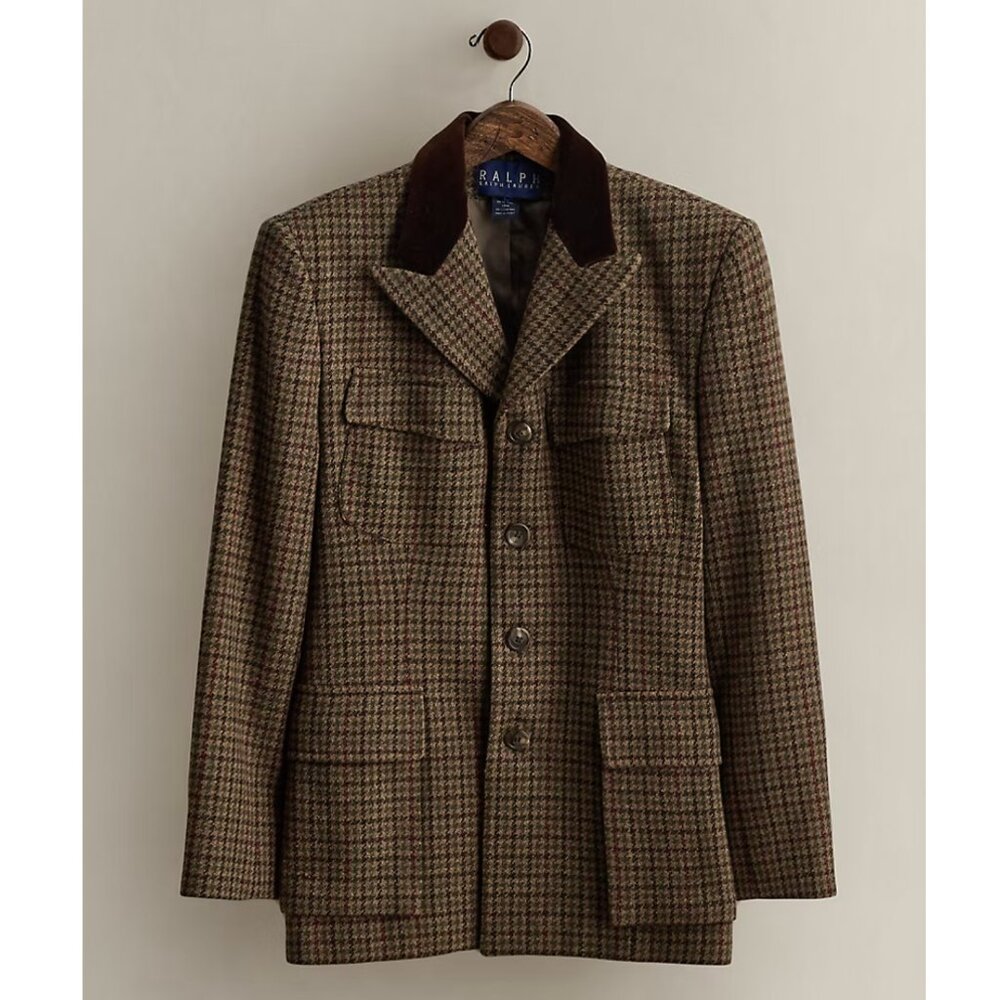 Vintage 90s Ralph Ralph Lauren Brown Houndstooth Wool Jacket Blazer sz 10 - Picture 12 of 12
